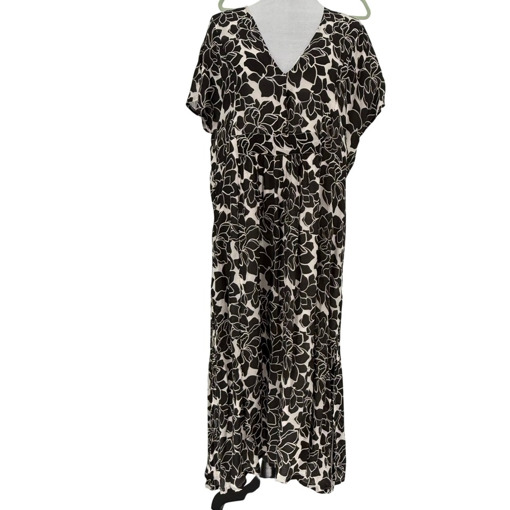 reistor Women's Black White Floral Midi Dress Size L Oversized Resort Vacation‎